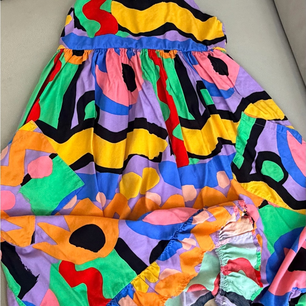Kids Multicolor Abstract Print Dress - Vibrant Pink, Yellow & Green